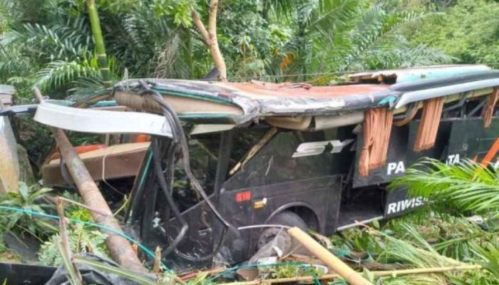 Bus Siswa ‘Study Tour’ MIN 1 Pesibar Masuk Jurang Tanjakan Sedayu, 6 Orang Luka