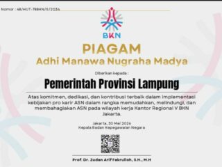 Pemprov Lampung Raih Penghargaan Adhi Manawa Nugraha Madya dari BKN