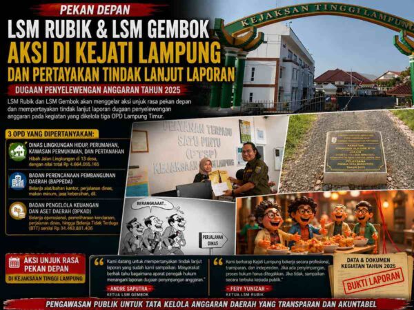 Pertanyakan Laporan Dugaan Korupsi 3 OPD di Lampung Timur, Dua LSM Akan Gelar Aksi di Kejati